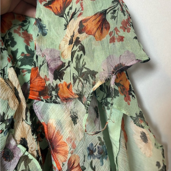 BHLDN Floral Chiffon Plunge Long-Sleeve Ruffle Maxi Dress Sz XS - Picture 5 of 8